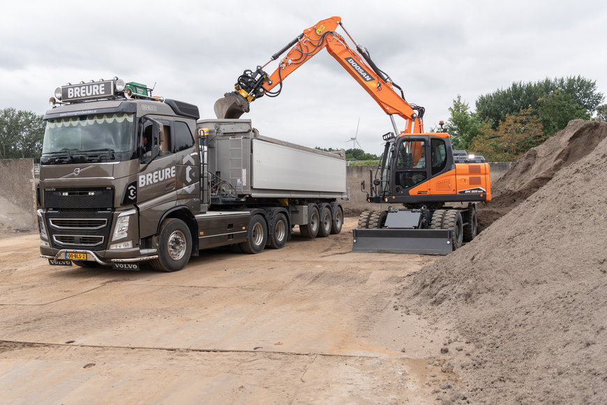 Nouvelle pelle sur pneus Doosan DX165WR-7 à déport arrière réduit